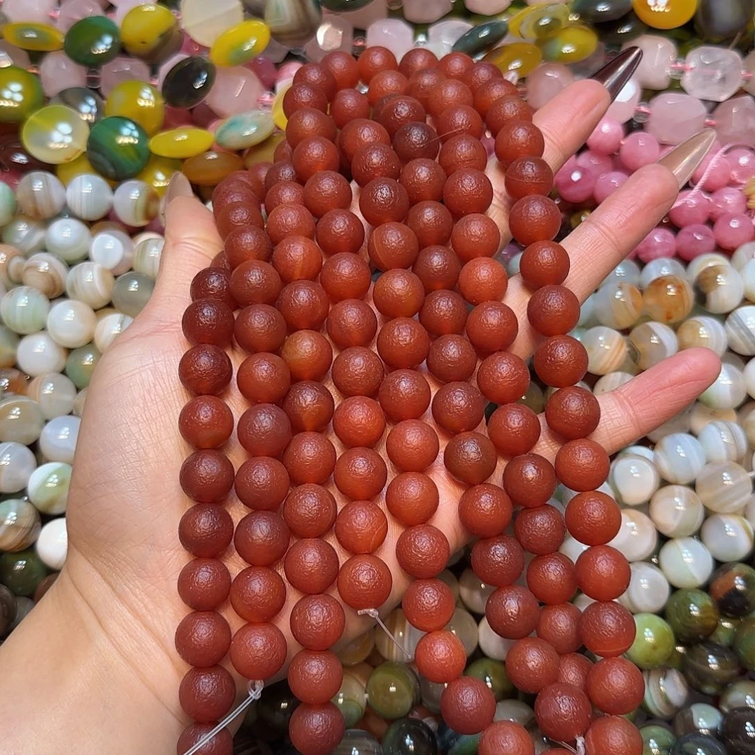 玛瑙/玉髓未镶嵌珠宝半成品14mm磨皮红玛瑙一条