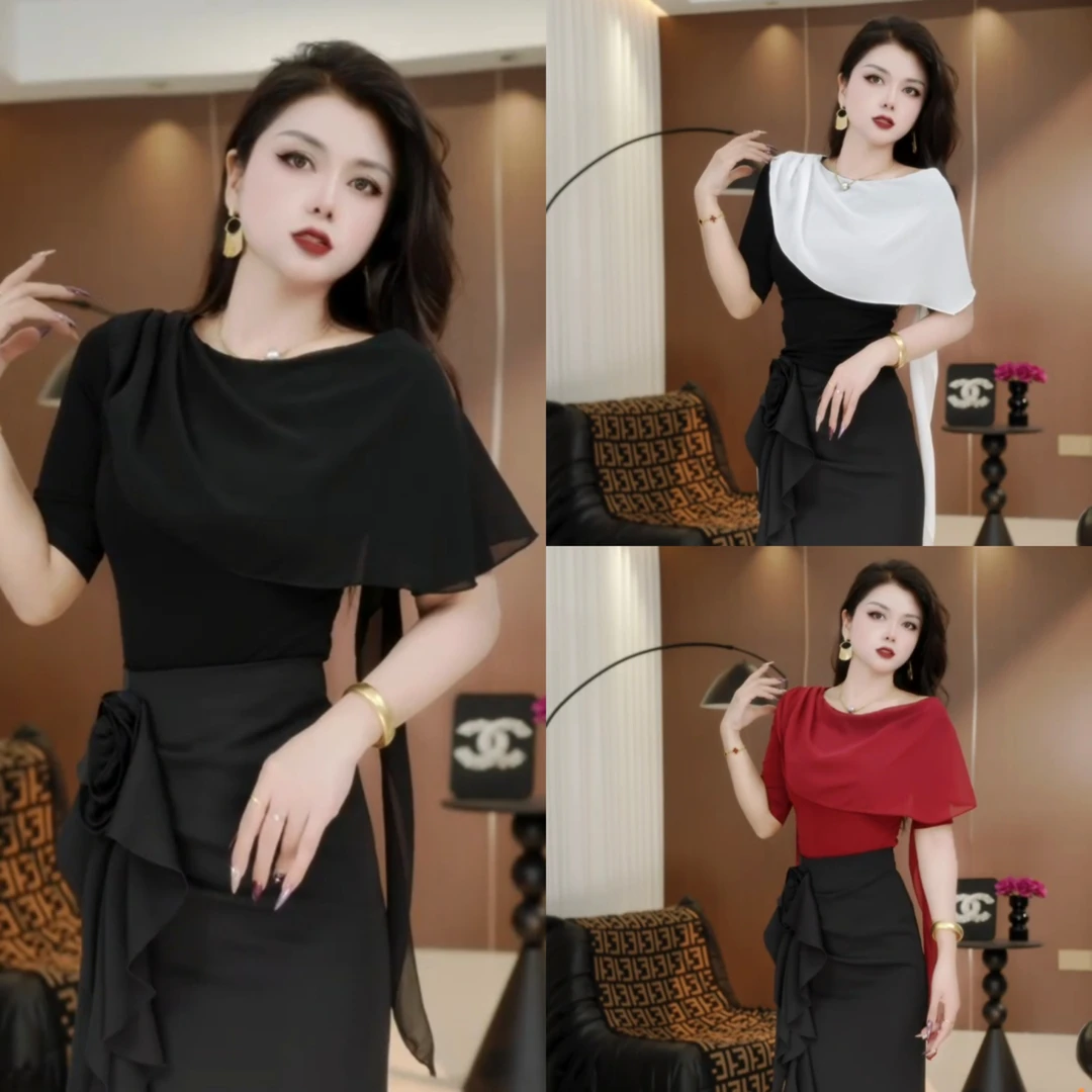 2025年夏季新款时尚气质设计感斗篷显瘦遮肉T恤小衫79-099