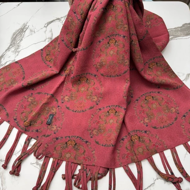 丝纡-双龙戏珠 全织四经绞罗香云纱桑蚕丝200*52双层盘扣流苏披肩