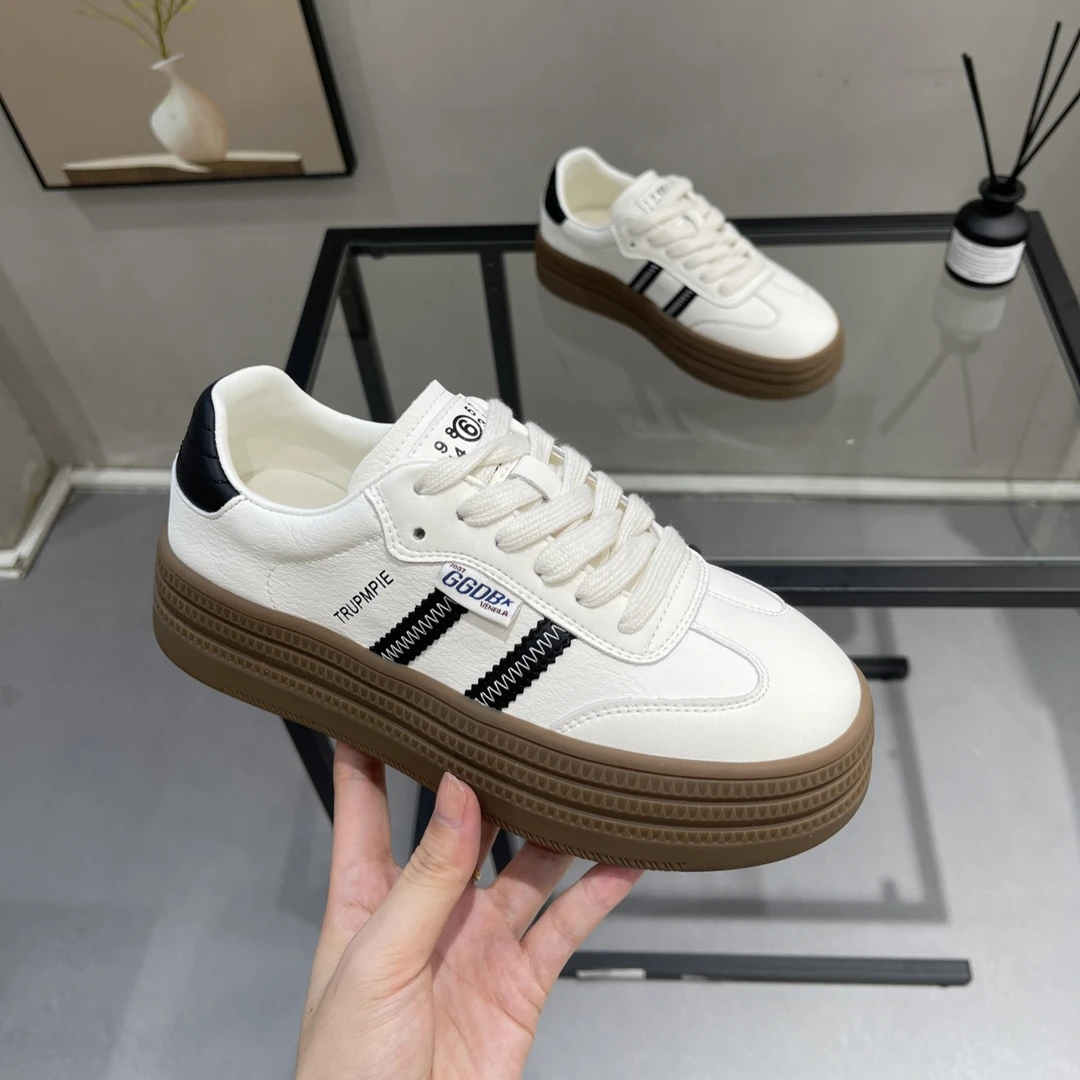 真皮复古德训鞋女2025秋季新款厚底显脚小休闲阿甘鞋百搭运动板鞋