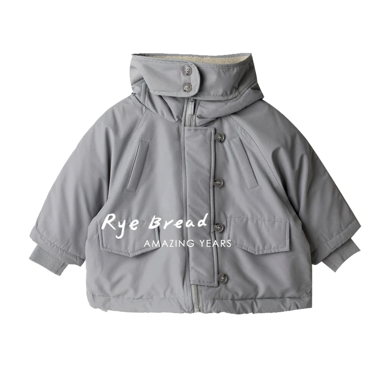 ryebread/黑面包童装 休闲保暖男/女小童连帽宽松棉服4冬