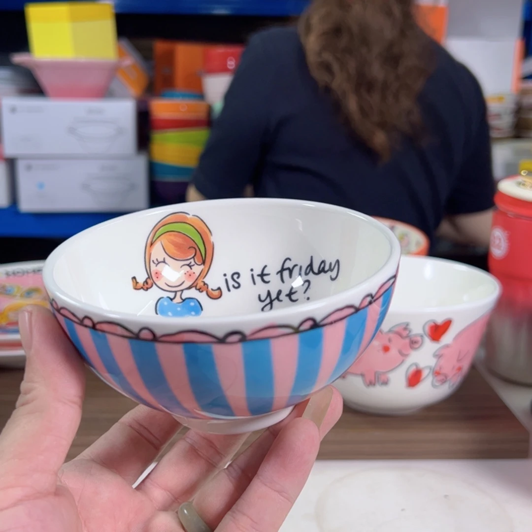 陶瓷荷兰蓝色线条女孩米饭wan