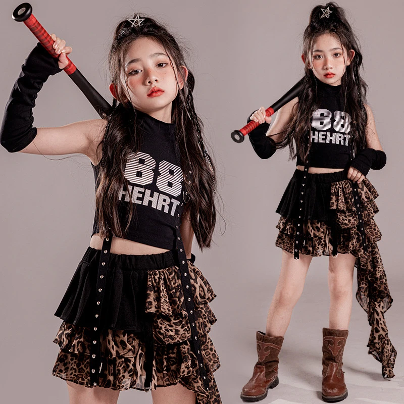 少儿女孩服装儿童套装2024年秋季新款潮酷爵士服中大童辣妹豹纹