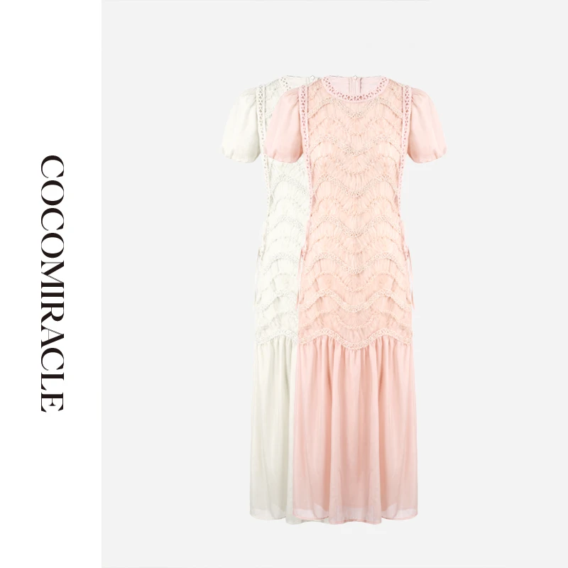 【文文定制】新款法式波浪蕾丝勾花连衣裙Q53LYQ098