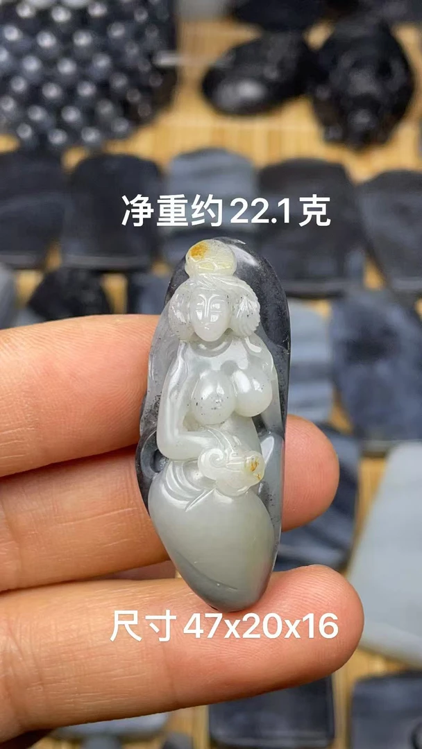 天然和田玉籽 料青花黑白分明手工巧雕大福大贵玉贵人挂件吊坠