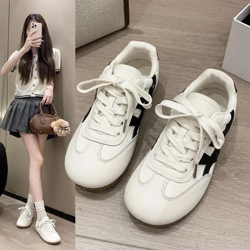 范哲萨平底德训鞋女2025新款秋季百搭休闲运动鞋平底阿甘鞋小白鞋