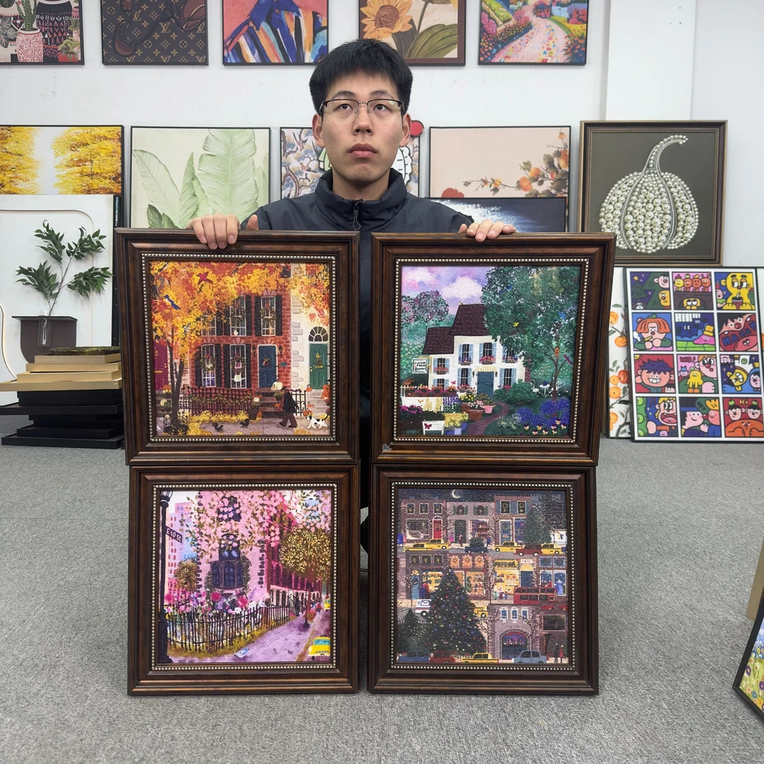 美式轻奢法式复古春夏秋冬组合餐厅客厅床头挂画沙发背景画404