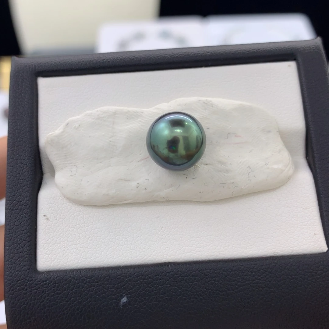 未镶嵌裸珠定制海水珍珠10.4MM孔雀绿炫蓝