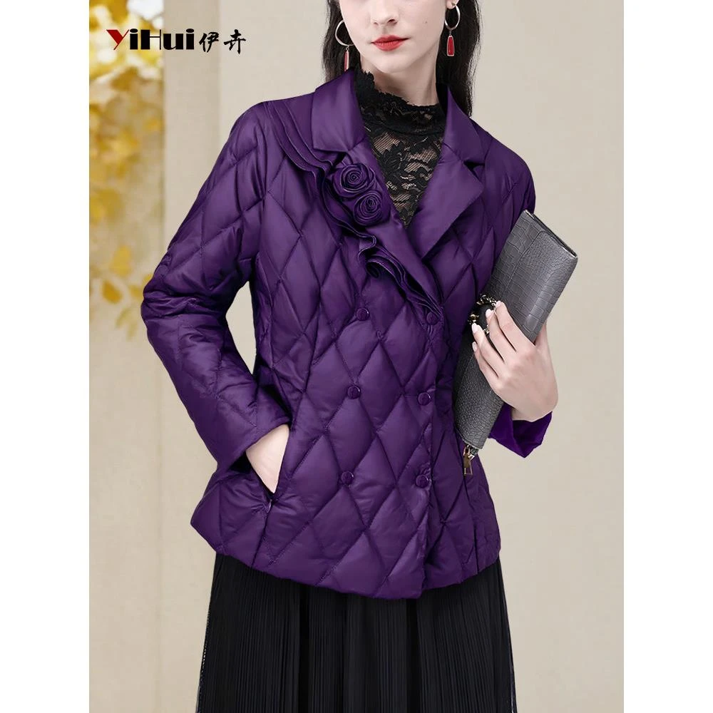 YIHUI伊卉轻薄短款西装领羽绒服高级时尚修身保暖白鸭绒WH257031