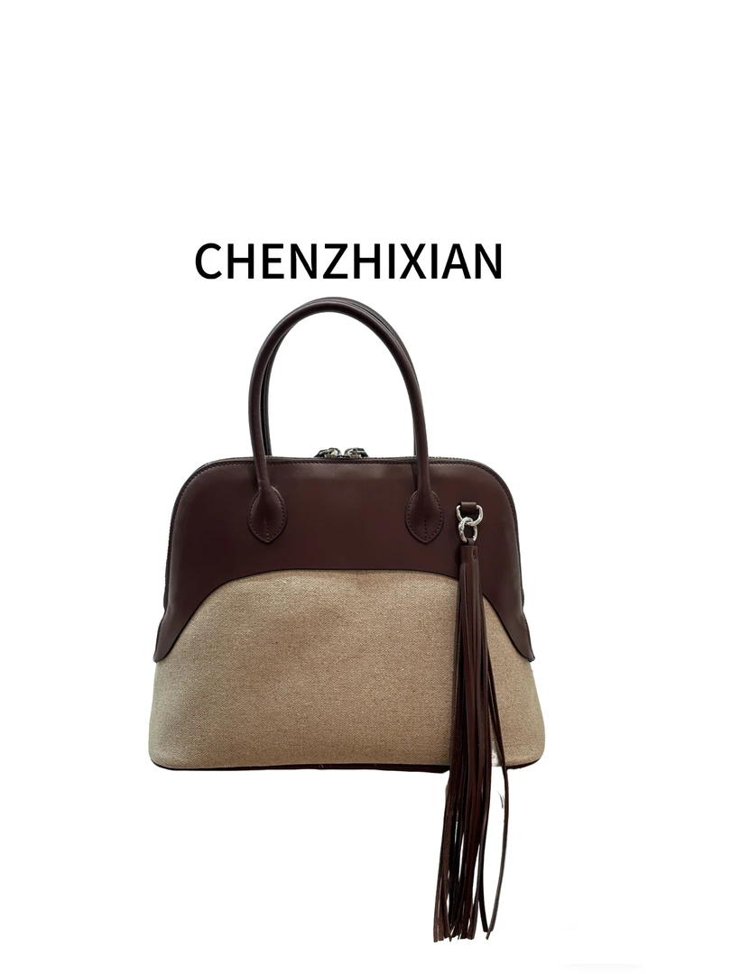 CHENZHIXIAN【复古雅致】 37cm拼接复古老钱手提包