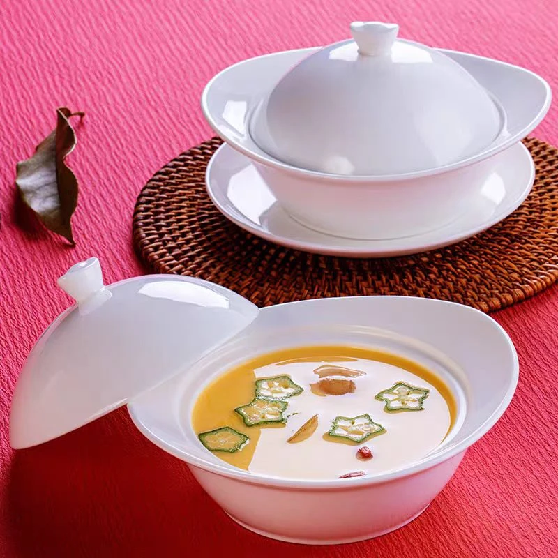 酒店餐厅高档位上餐具家用陶瓷带盖燕窝甜品炖盅燕窝鲍鱼辽参菜盅