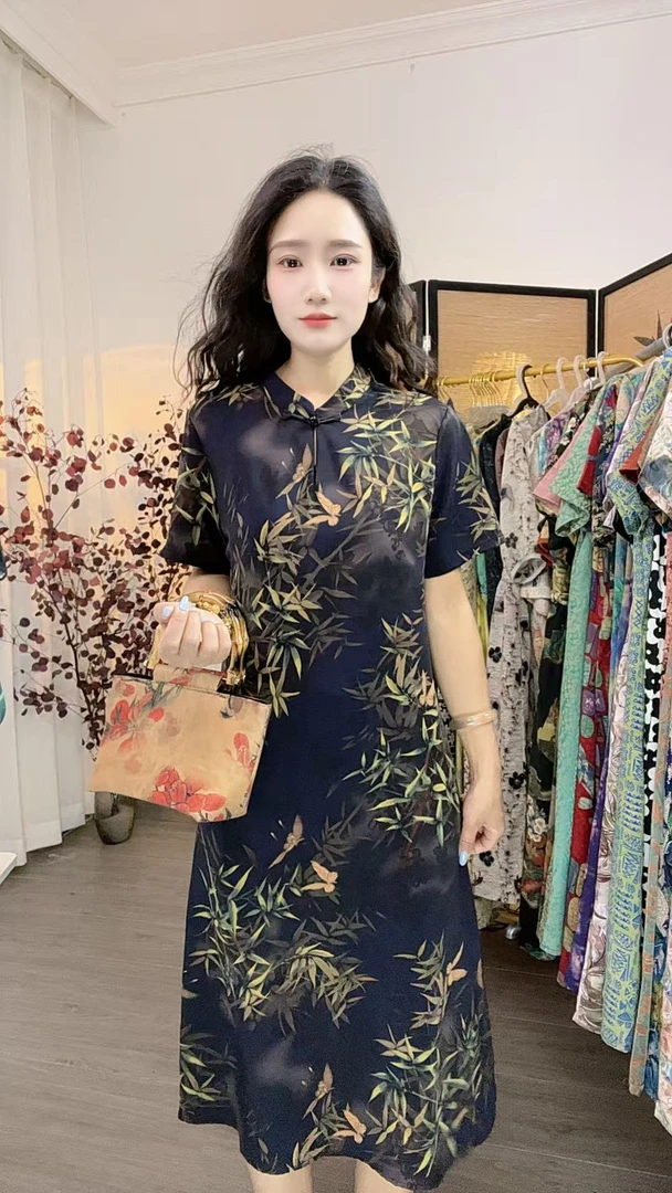 6069-新款旗袍时尚印花连衣裙