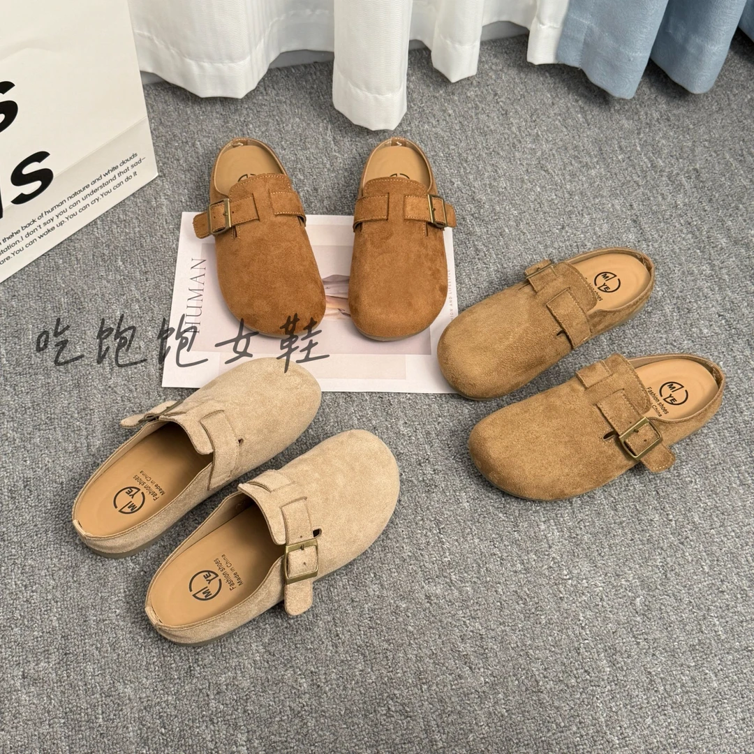 包头半拖鞋女外穿2025新款时尚软底无后跟复古勃肯鞋懒人凉拖鞋子