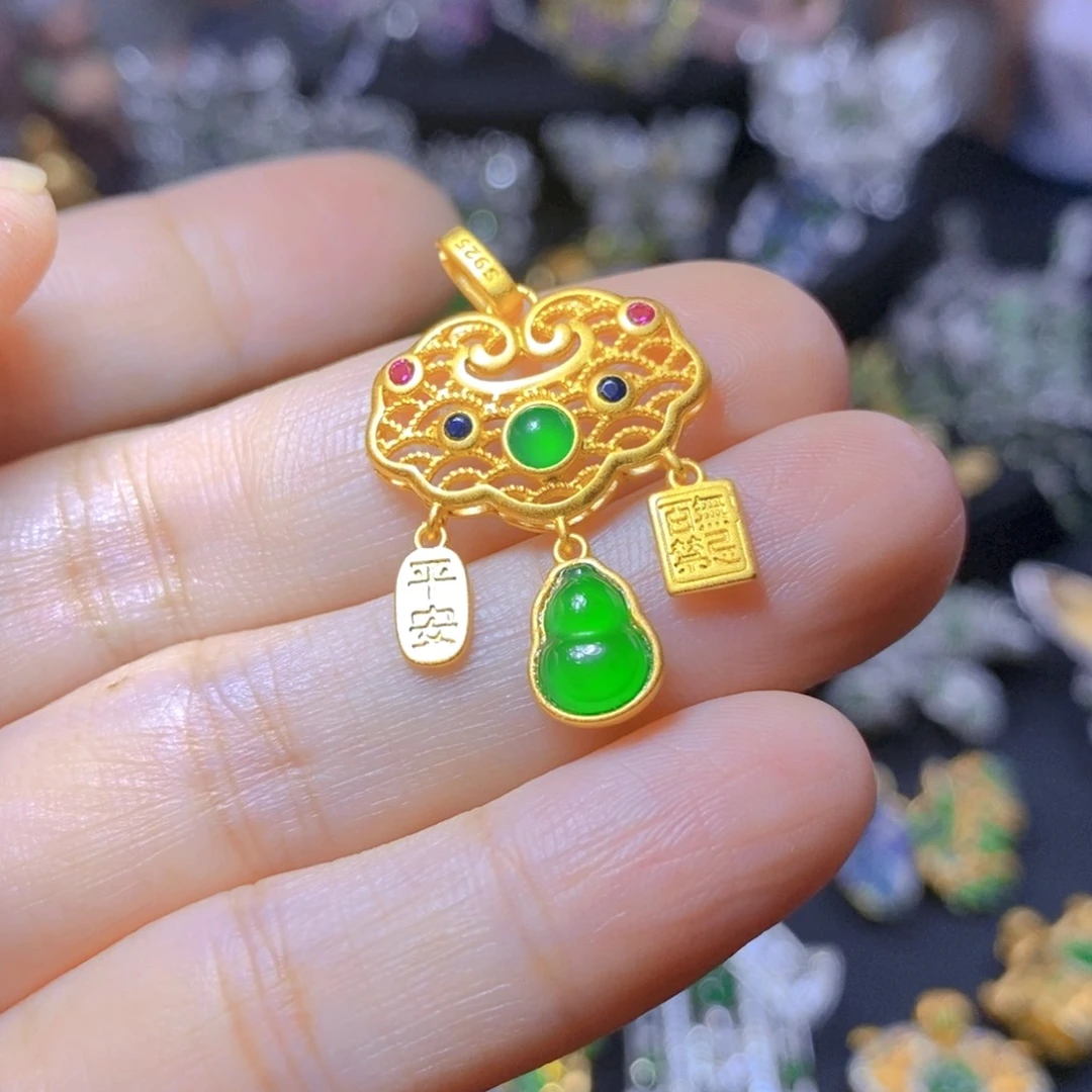 翡翠银S925镶嵌吊坠(不含链)温*暖天然翡翠