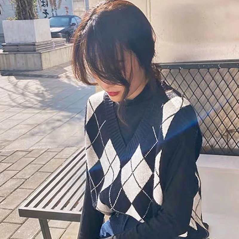棋盘格毛衣女背心马甲2025年新款秋冬外穿打底内搭针织衫秋装上衣