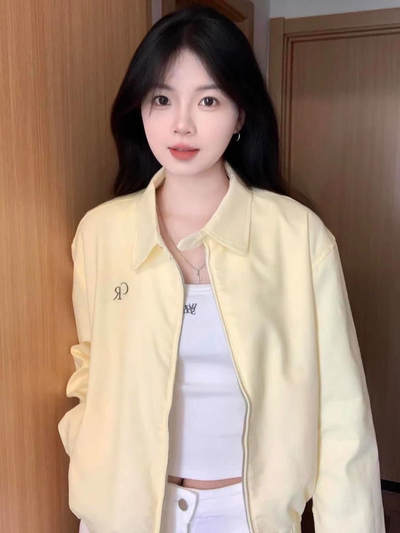 原野早秋夹克外套女2025新款宽松休闲韩系纽扣翻领黄色开衫上衣潮