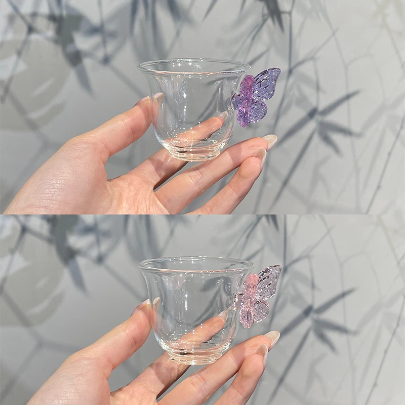 惊蛰 小清新高硼硅玻璃蝴蝶铃铛杯耐热茶杯个人专用品茗杯对杯装