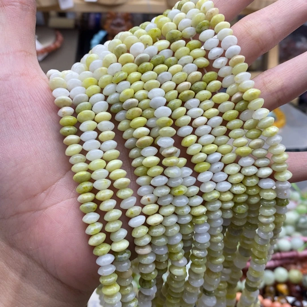 玛瑙/玉髓未镶嵌珠宝半成品一条天然6mm菜花玉算盘珠