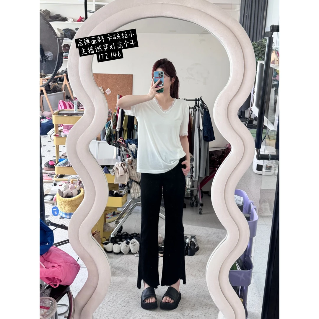 晶咕【电线杆2.0】裤脚不规则毛边高腰显瘦牛仔微喇裤