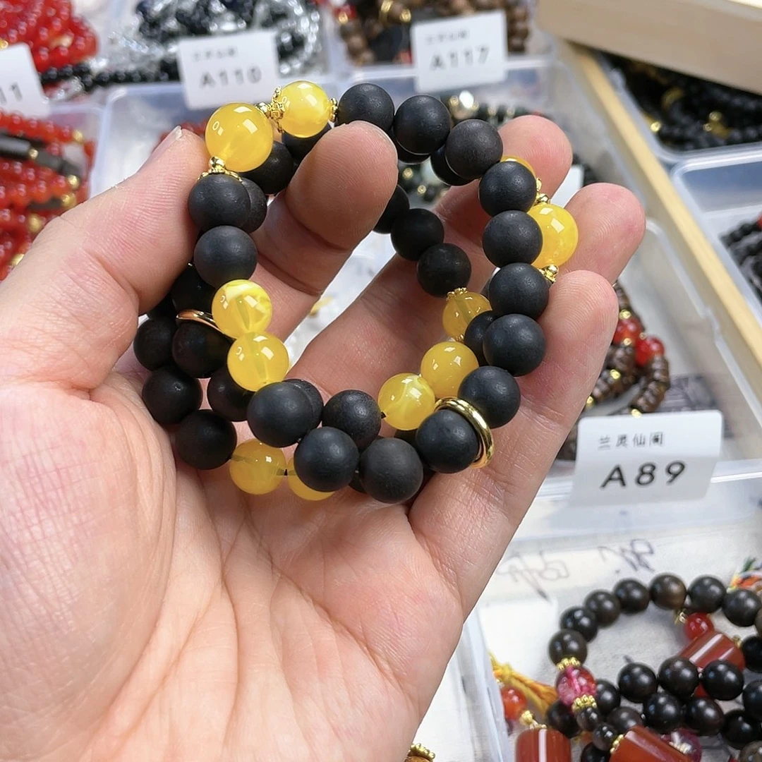 檀香木手串银S925镀金镶嵌