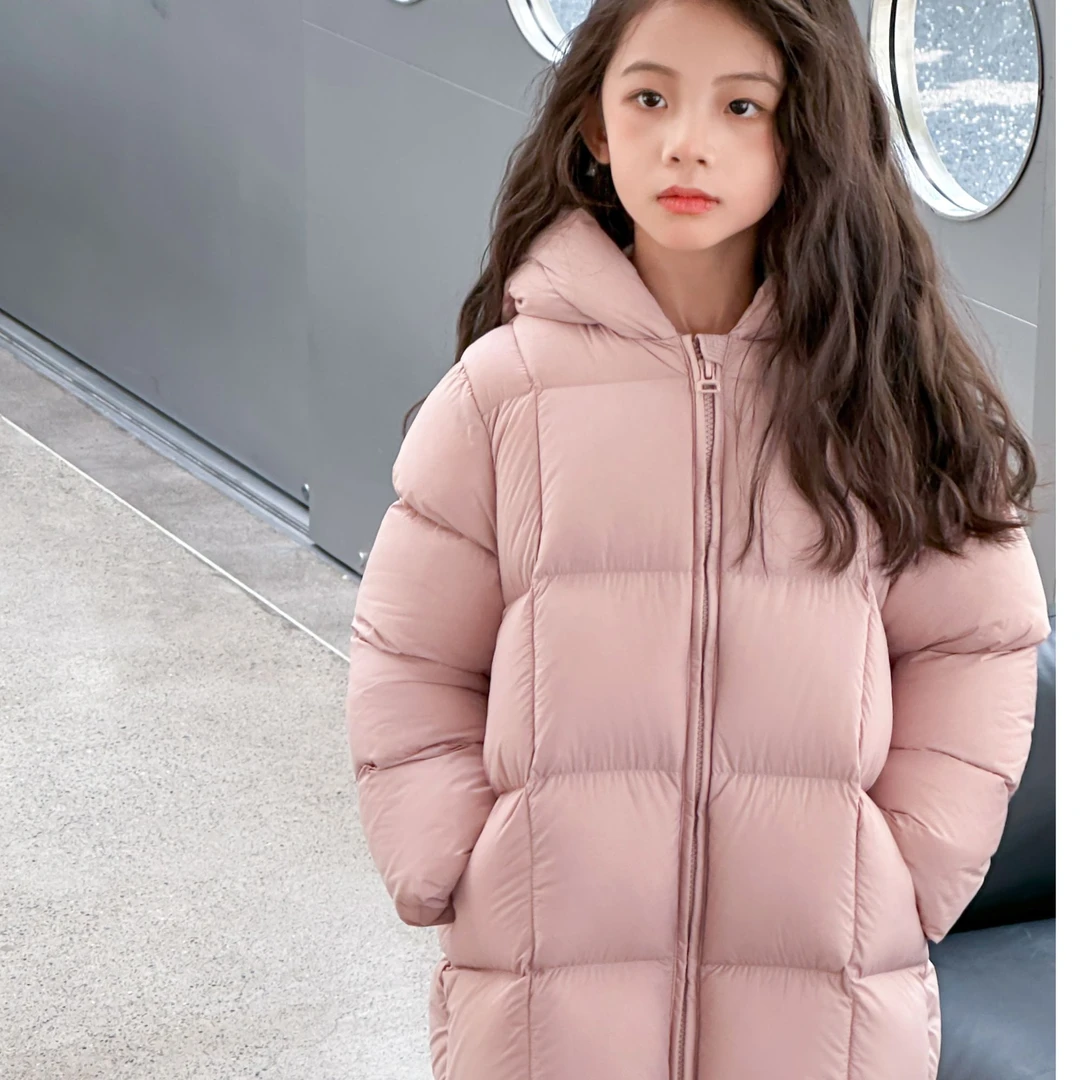 371冬季新款儿童羽绒服韩版长款加厚白鸭绒男童女童宝宝外套