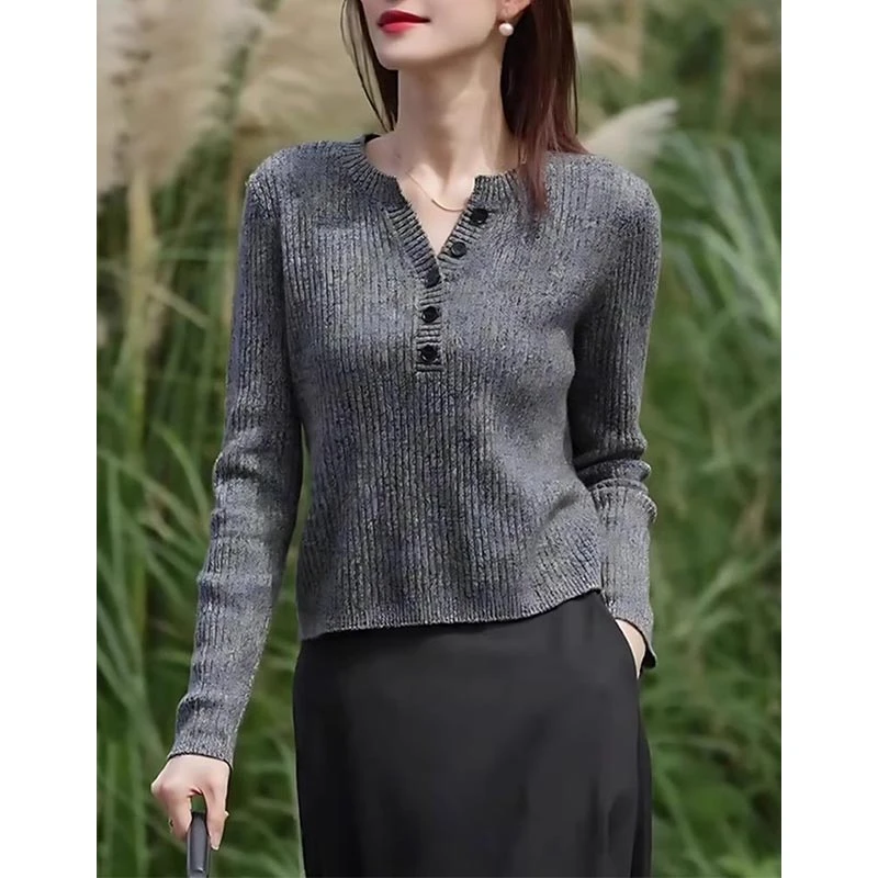 欧洲站时尚气质纯色针织衫女2025年春季新款显瘦慵懒风毛衣上衣潮