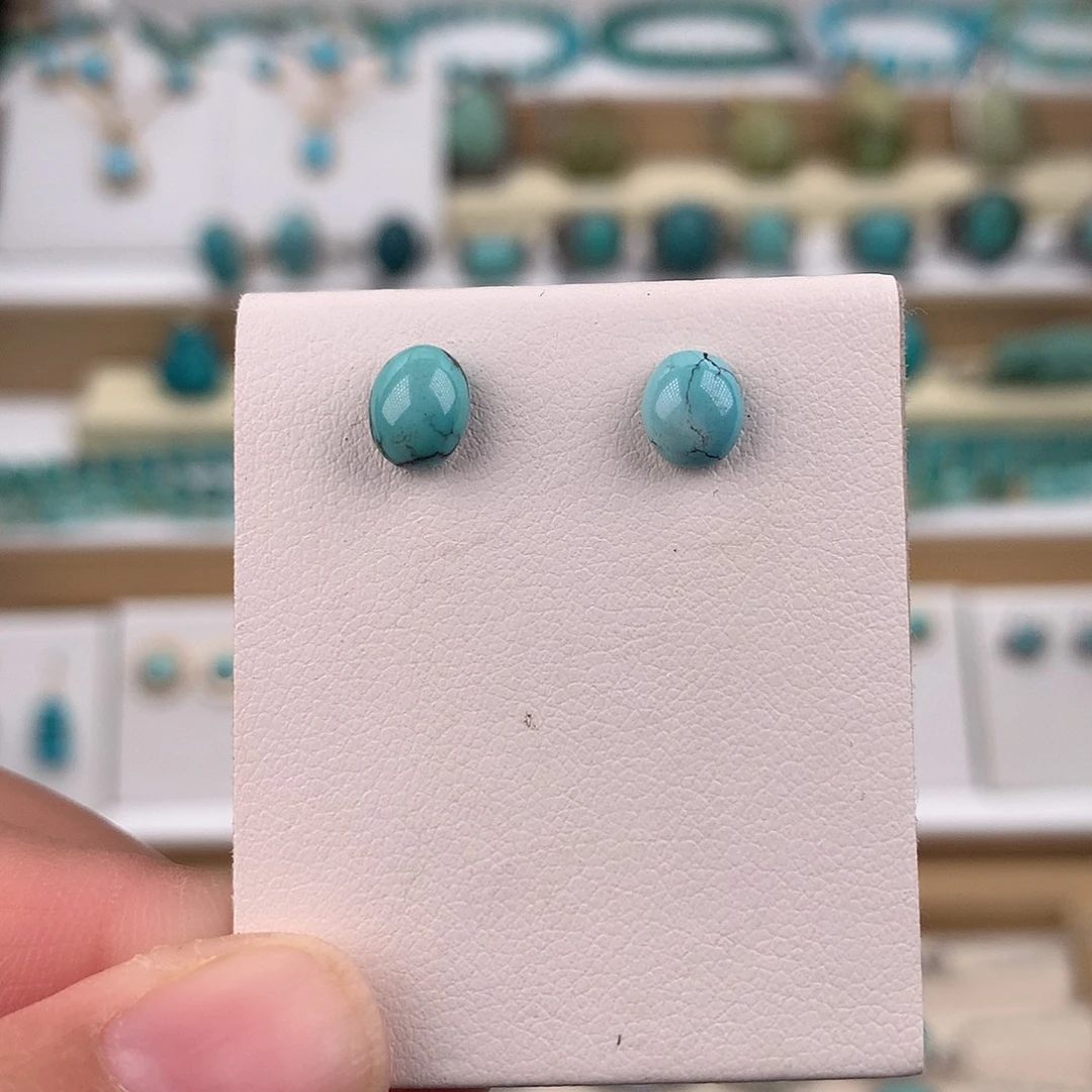 绿松石银S925镶嵌耳饰