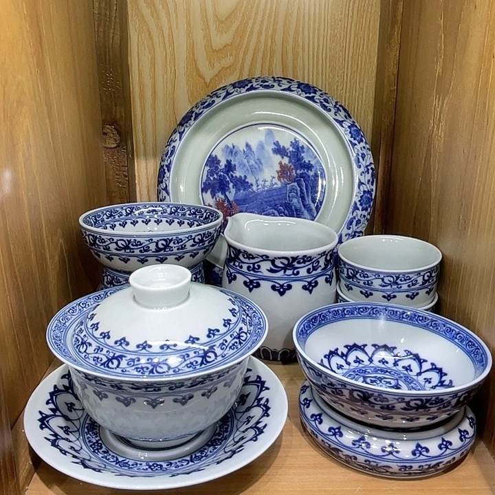 亳***姐青花宝相8件套茶具