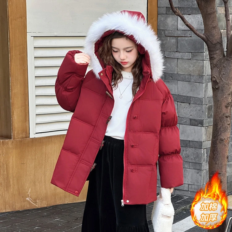 女童洋气时髦连帽棉服外套中大童韩版中长款小女孩棉衣保暖冬装超