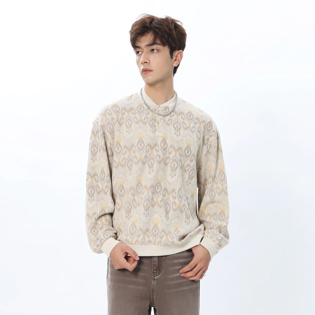 BH-BLACK新疆民族风艾德莱斯满印小v领Atlas上衣男女同款卫衣