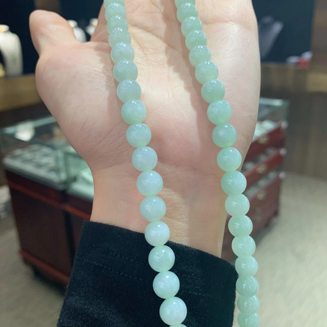 八七珠宝翡翠BL大果绿圆珠项链 多样性发一件 天然A货翡翠