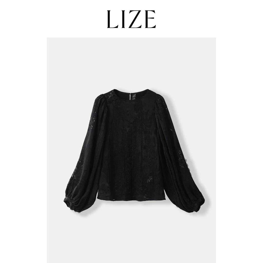 LIZE「肌肤之花」高定光泽剪花提花.奢美镂花.灯笼袖上衣ZEA0124