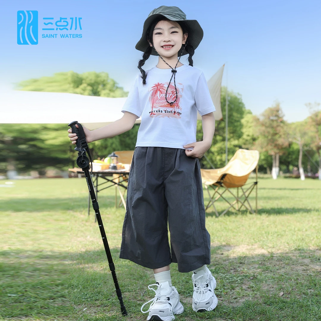 三点水修身短袖+九分裤2件套女童夏季薄款亲肤T恤显高裤子套装