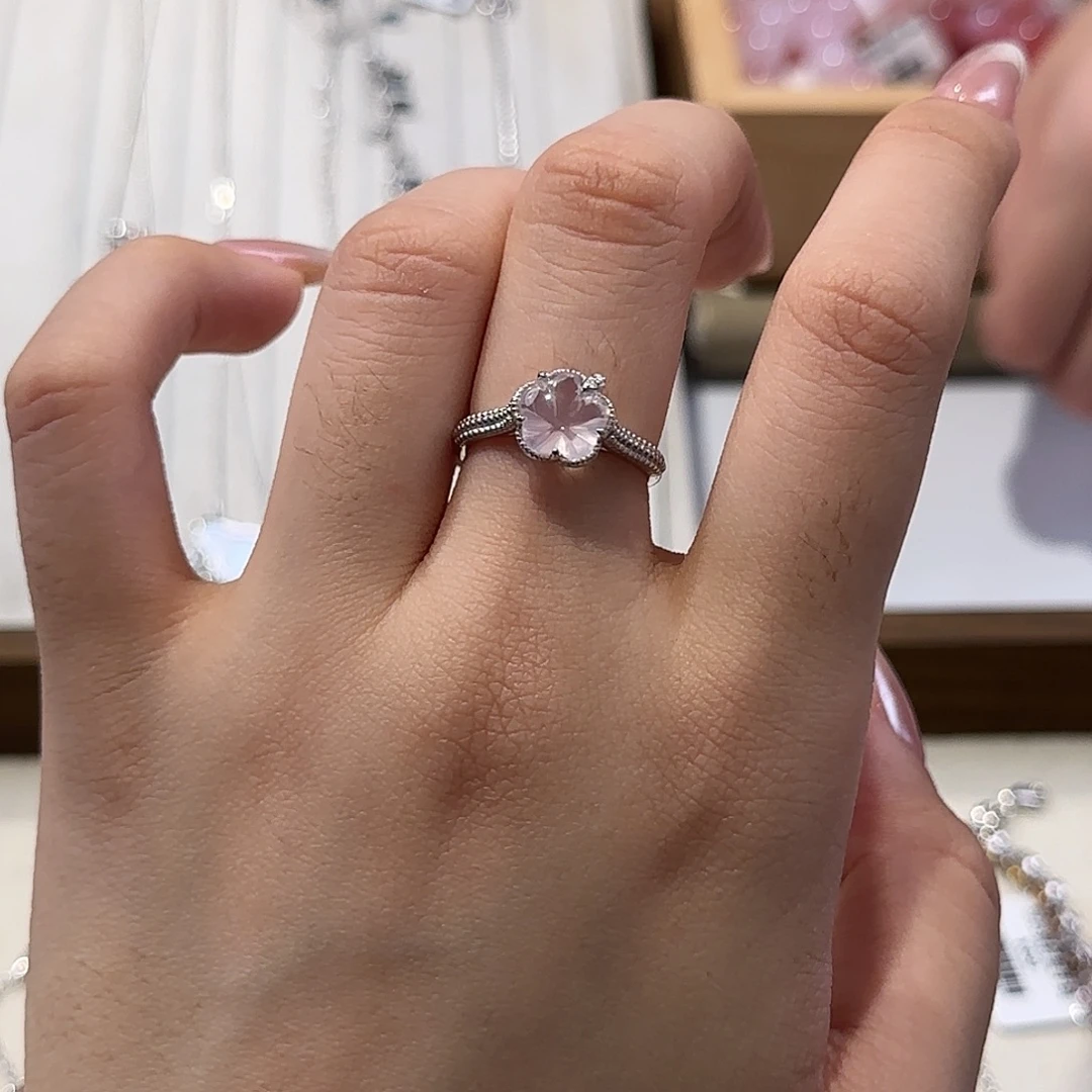 芙蓉石银S925镶嵌戒指粉晶莓果