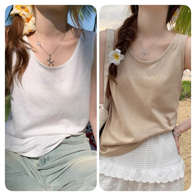 【两件装】雪花棉夏季新款吊带背心遮副乳打底内搭无袖宽松外穿晾感