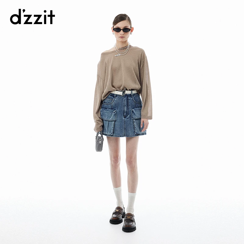 dzzit地素短裤夏秋美式辣妹工装风棉质蓝色牛仔裙裤女3I3R122