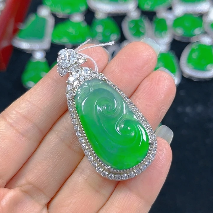 翡翠银S925镶嵌吊坠(不含链)