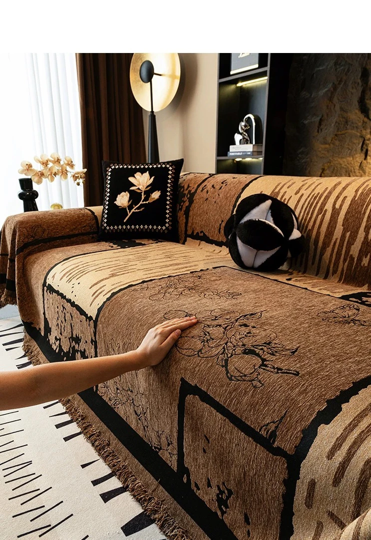 [千墨】沙发垫雪尼尔沙发巾复古一片式全包沙发套罩客厅沙发盖布