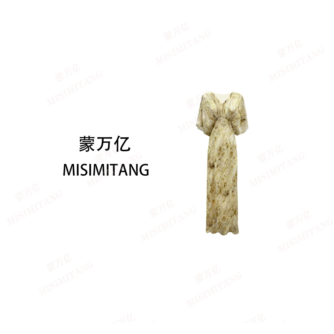 【花间舞短袖】夏新款法式黄色女装连衣裙时尚显瘦轻奢气质提花优雅