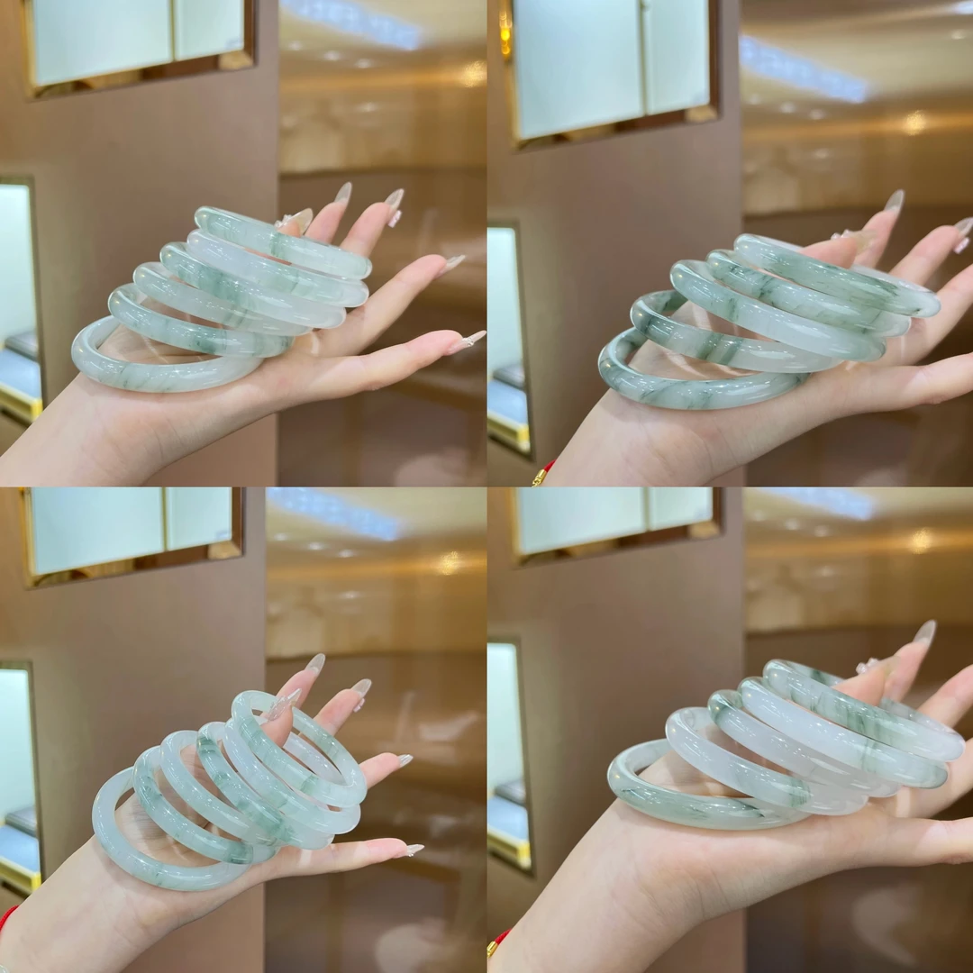 天然A货高冰天山翠圆条手镯【定制纹路多样性发货拍一发一】
