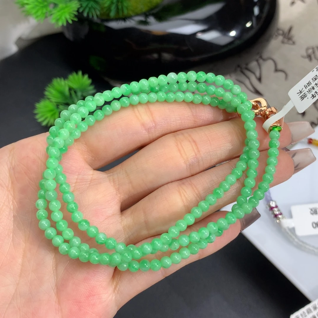 翡翠手链未镶嵌卡3.5果阳绿小米项链