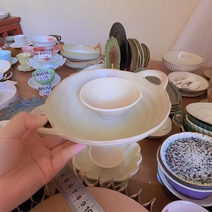 陶双耳粗陶深盘加味碟