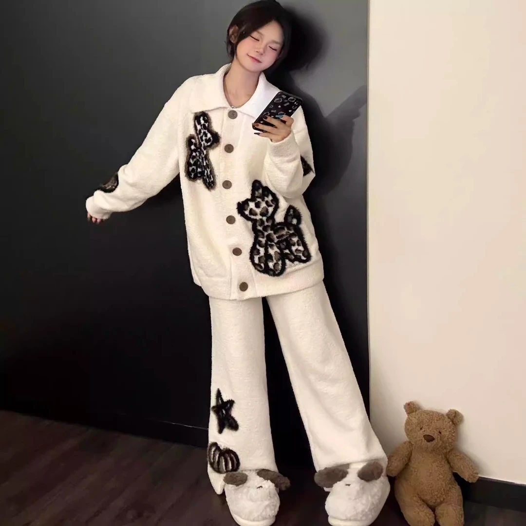 睡衣女款爆款2025新款半边绒秋冬季时尚明星同款加厚可外穿家居服