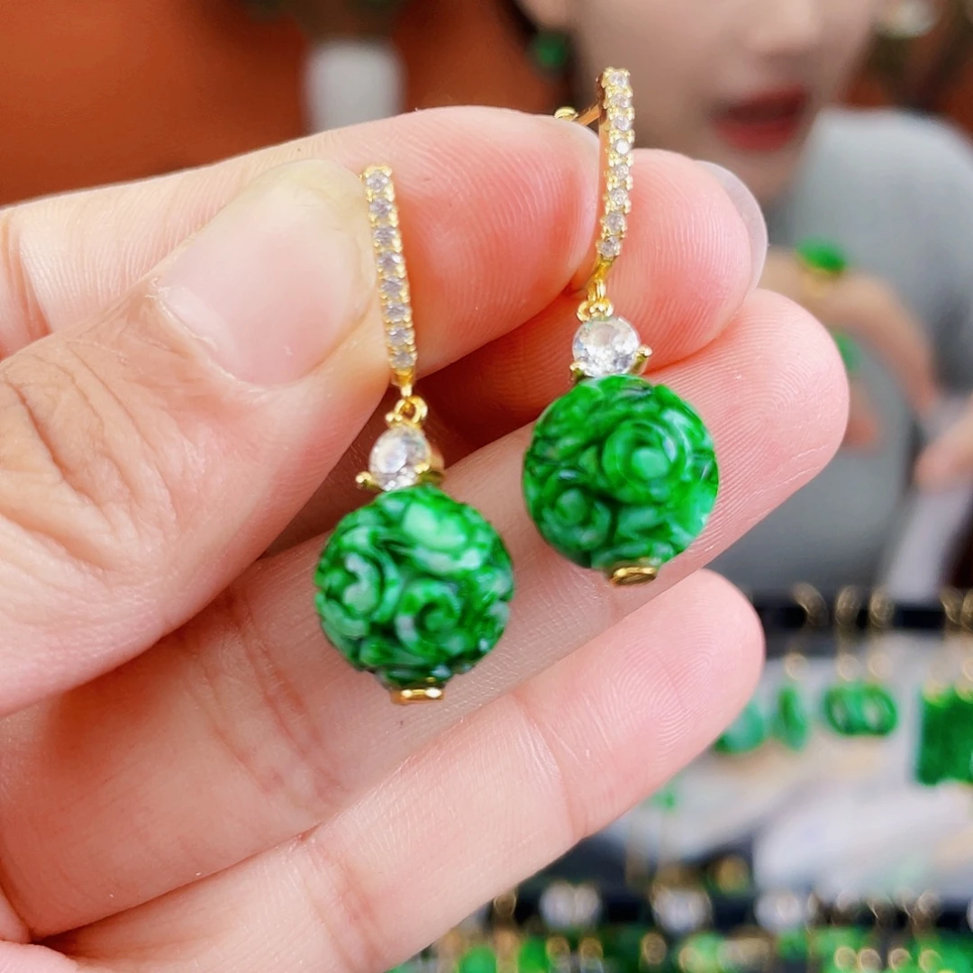 翡翠银S925镶嵌耳饰