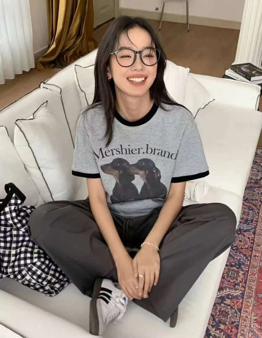 zk字母两只狗短袖25330