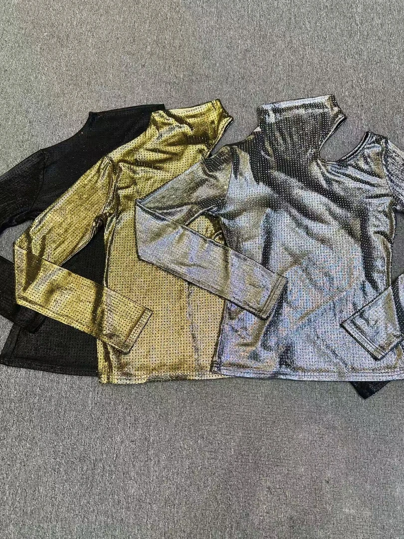 新wss女装-新款时尚轻奢烫钻露肩气质打底修身显瘦上衣