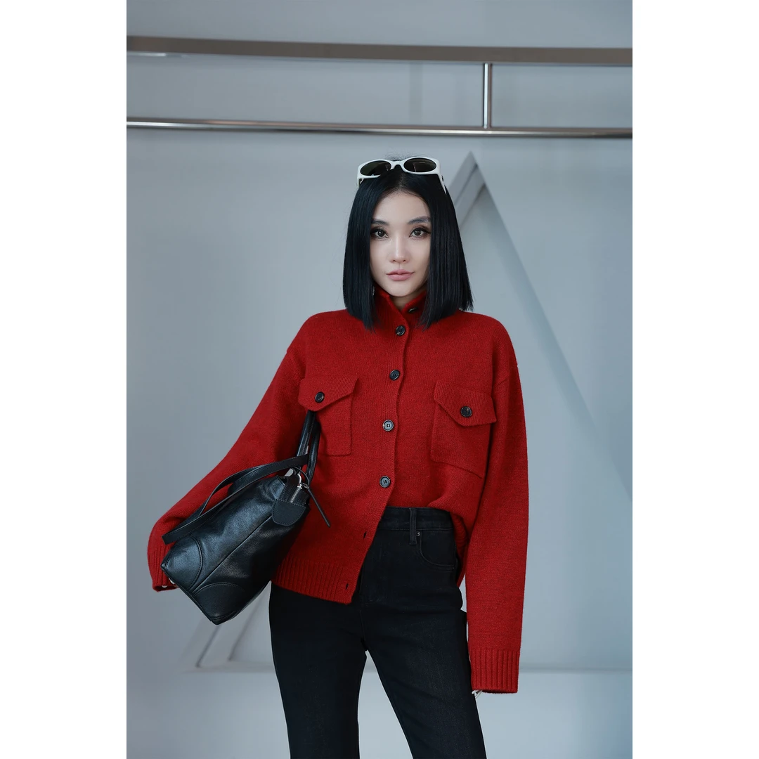 【妙妙精选】HUANGNAJI秋冬时尚气质设计感山羊绒开衫3093