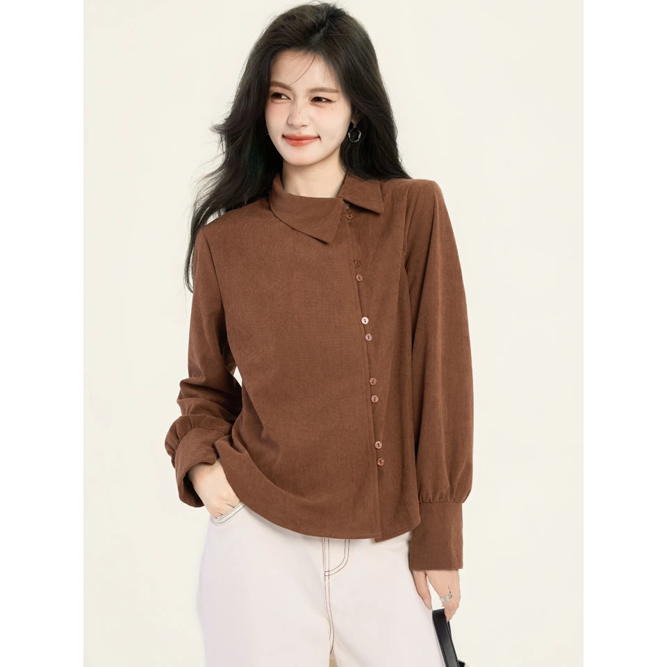 La Chapelle/拉夏贝尔秋季新款法式复古不规则衬衫女设计感上衣