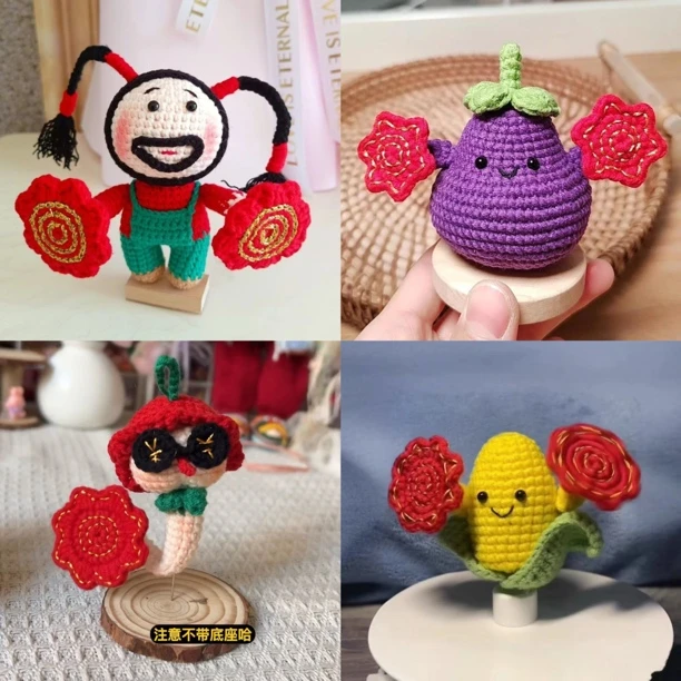 【非成品】如花二人转手帕手绢毛线手工编织diy玩偶材料钩针茄子