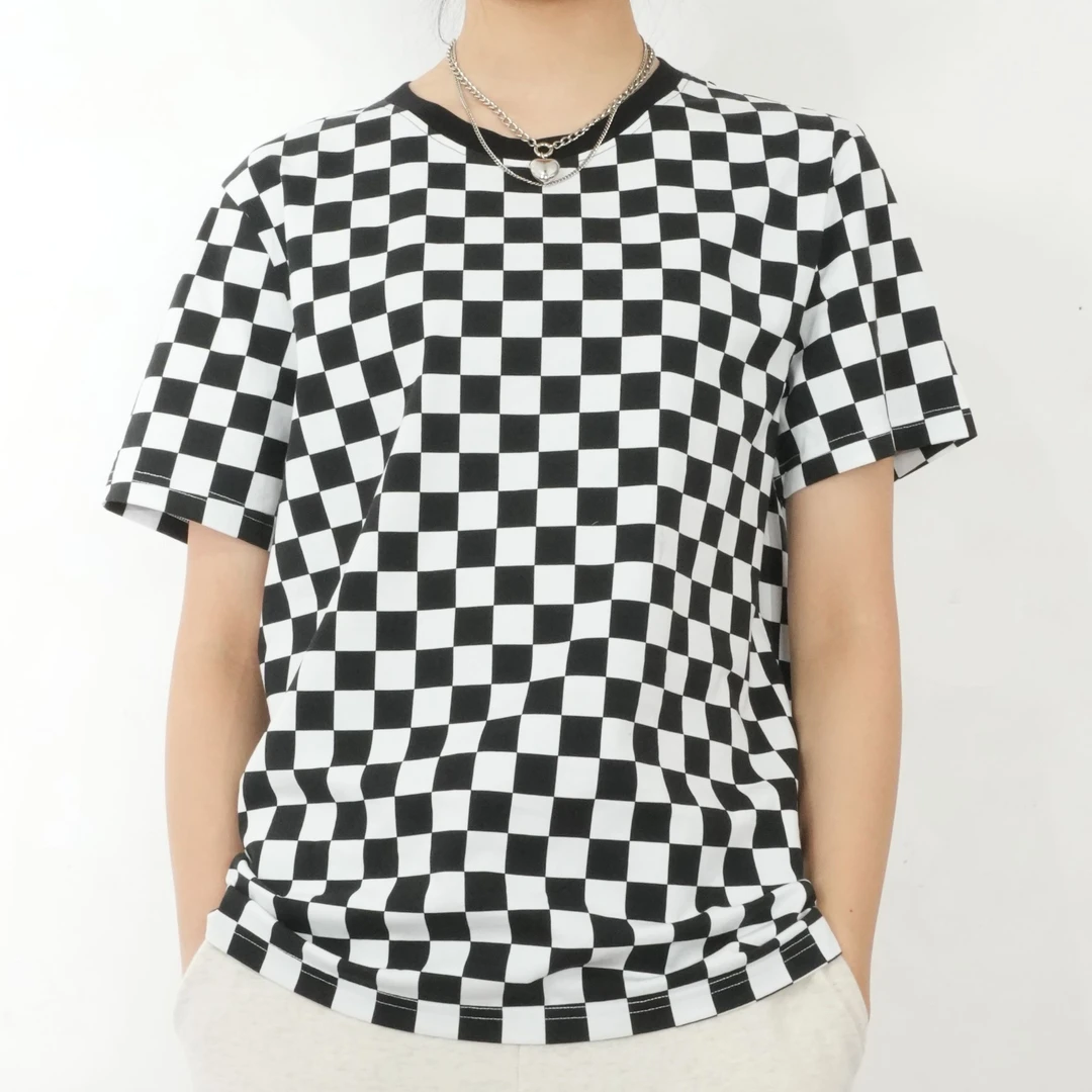 FAZX潮牌23T011黑白格子T时尚百搭洋气休闲千金知性风温柔女装